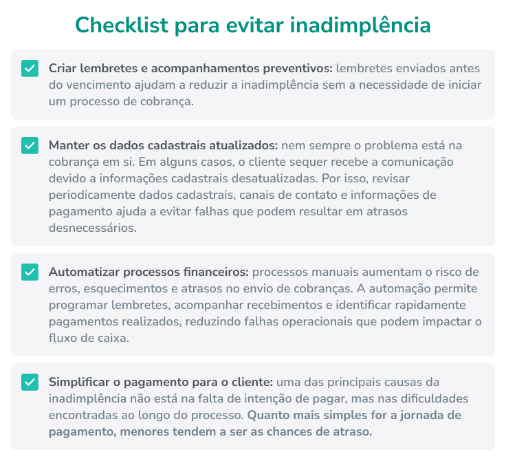 checklist como evitar inadimplência